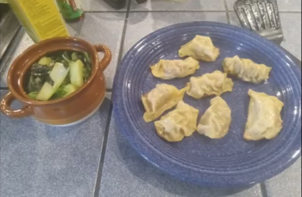 Pork and Cabbage Dumplings with Stir Fried Bok Choy